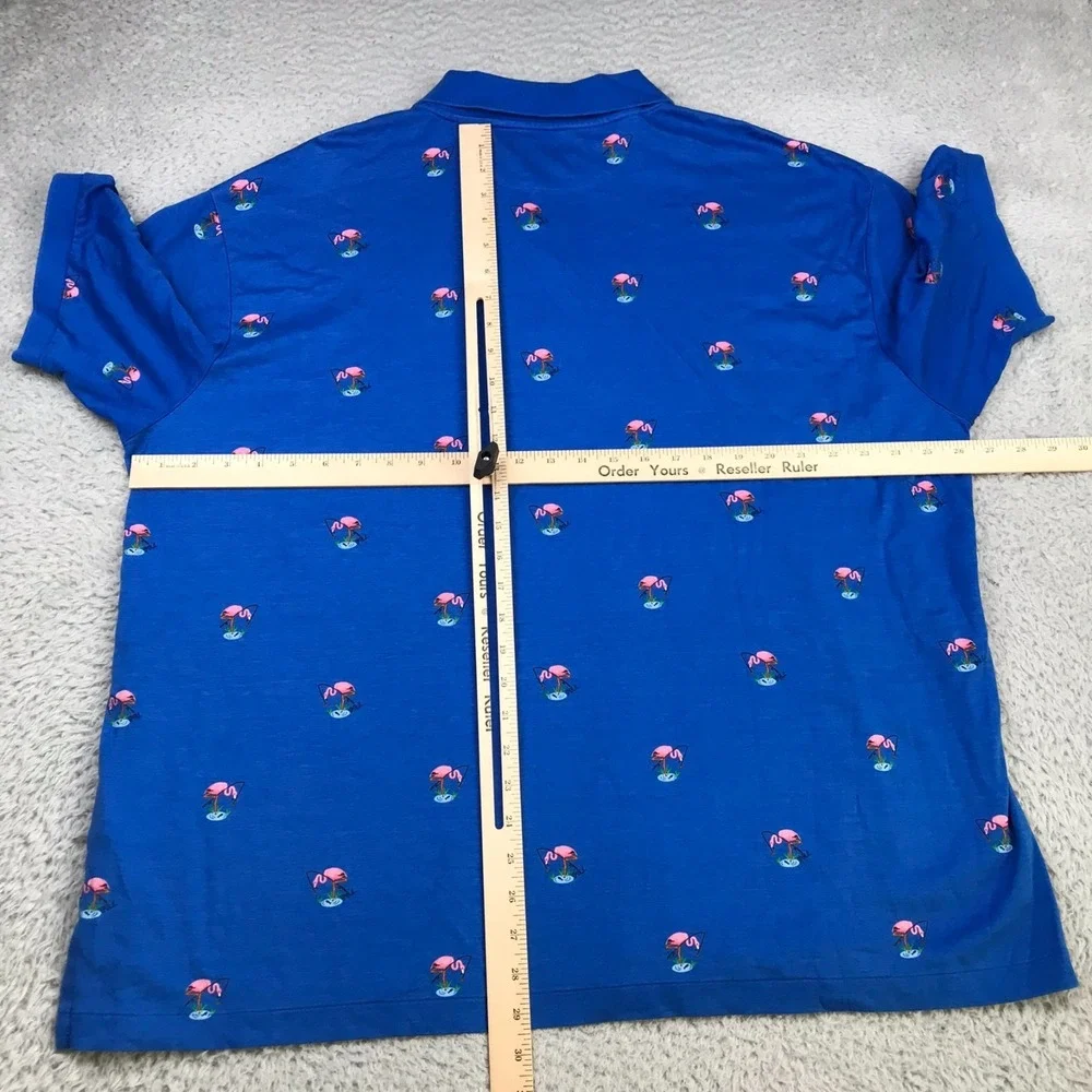 Polo Ralph Lauren Shirt Mens 2XB Big Blue Fishing Flamingo Allover Print Cotton
